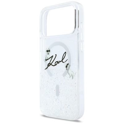 Karl Lagerfeld Liquid Glitter Karl Script Logo MagSafe Case for iPhone 17 Pro Max - Clear