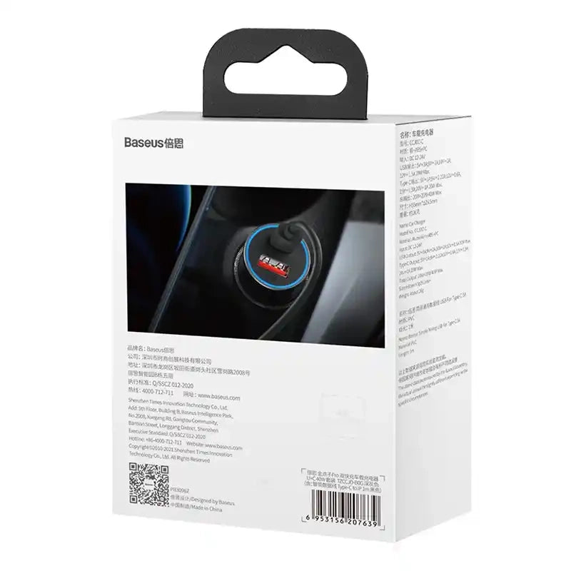 Ładowarka samochodowa Baseus Golden Contactor Pro, USB + USB-C, QC4.0+, PD, SCP, 40W (szara) + kabel USB-C do iP 1m (czarny) - Product Image 9