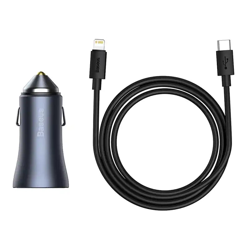 Ładowarka samochodowa Baseus Golden Contactor Pro, USB + USB-C, QC4.0+, PD, SCP, 40W (szara) + kabel USB-C do iP 1m (czarny) - Product Image 6