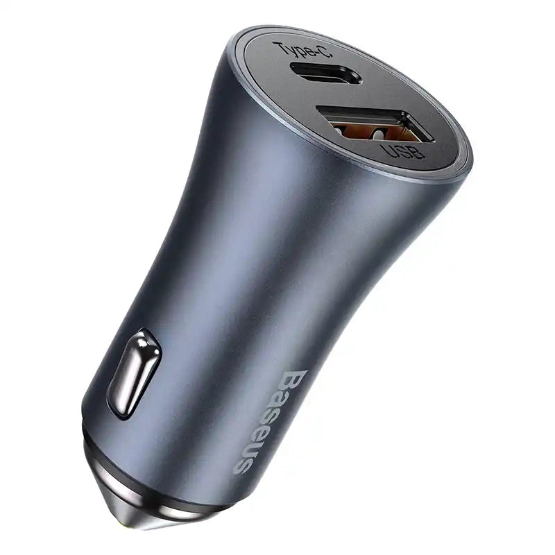 Ładowarka samochodowa Baseus Golden Contactor Pro, USB + USB-C, QC4.0+, PD, SCP, 40W (szara) + kabel USB-C do iP 1m (czarny) - Product Image 2