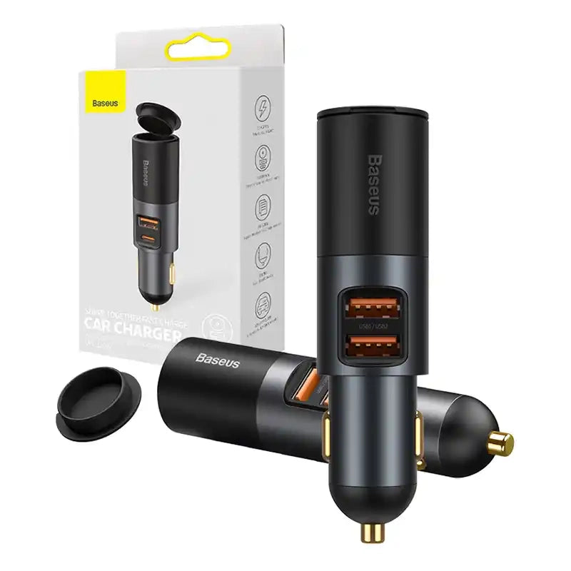 Baseus Share Together Fast Charge Car Charger with Cigarette Lighter Expansion Port, 2x USB, 120W (Gray) - Product Image 8