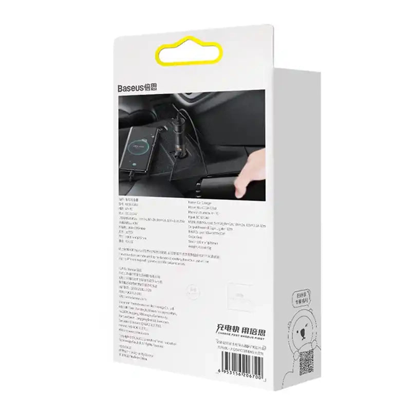Baseus Share Together Fast Charge Car Charger with Cigarette Lighter Expansion Port, 2x USB, 120W (Gray) - Product Image 7