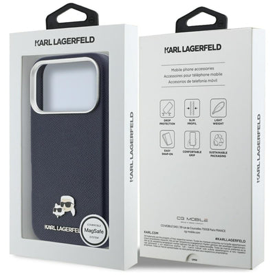 Karl Lagerfeld Karl & Choupette Head Pins Saffiano MagSafe Case for iPhone 17 Pro - Blue