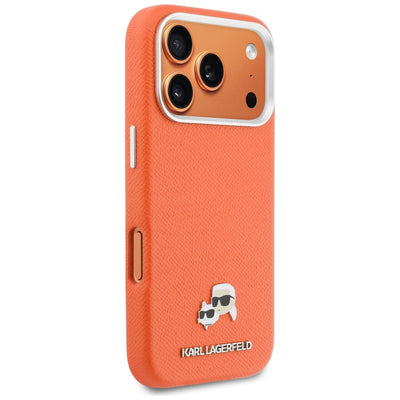 Karl Lagerfeld Karl & Choupette Head Pins Saffiano MagSafe Case for iPhone 17 Pro - Orange