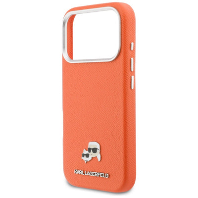 Karl Lagerfeld Karl & Choupette Head Pins Saffiano MagSafe Case for iPhone 17 Pro - Orange