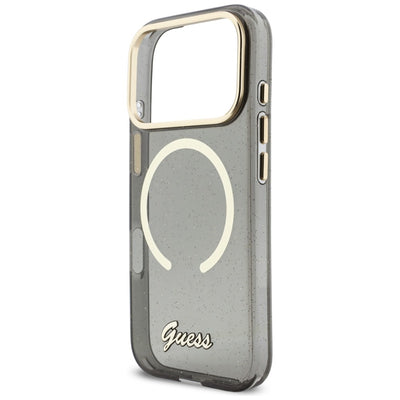 Guess IML Glitters Script Strap MagSafe Case for iPhone 17 Pro - Black