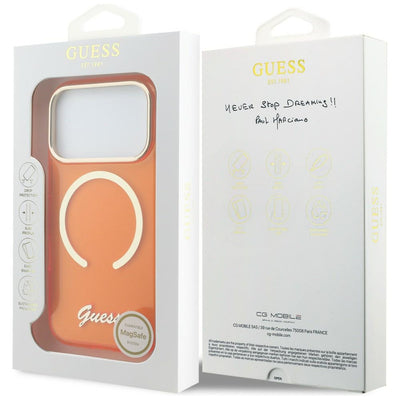 Guess IML Script Metal MagSafe Case for iPhone 17 Pro - Orange