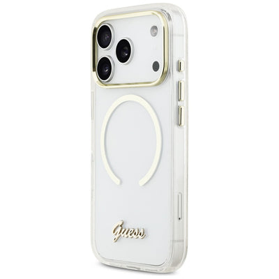 Guess IML Script Metal MagSafe Case for iPhone 17 Pro - Clear