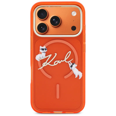 Karl Lagerfeld IML Choupettes Karl Script Logo MagSafe Case for iPhone 17 Pro - Orange