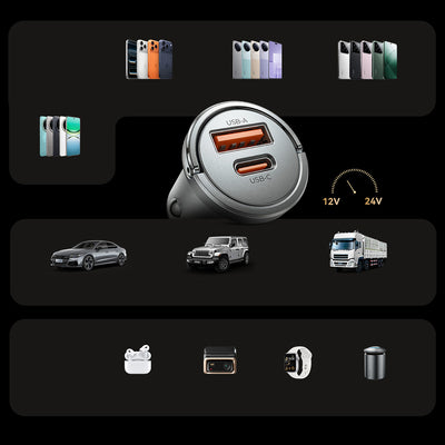 Orico MiniRing Pro 45W USB-A + USB-C Car Charger - Silver