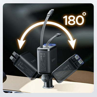 Orico Twin Reach 45W USB-A + USB-C Car Charger with Two Retractable USB-C Cables - Black