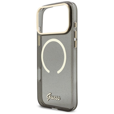Guess IML Glitters Script Strap MagSafe case for iPhone 17 Pro Max - black