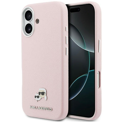 Karl Lagerfeld Karl & Choupette Head Pins Saffiano MagSafe Case for iPhone 17 - Pink