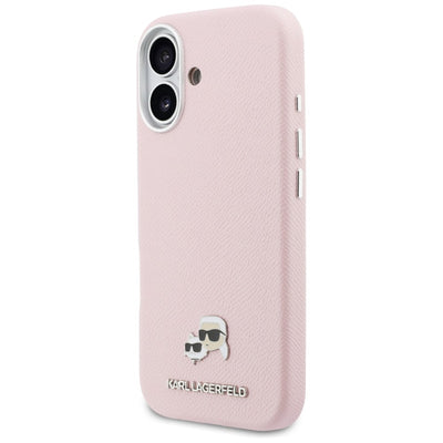 Karl Lagerfeld Karl & Choupette Head Pins Saffiano MagSafe Case for iPhone 17 - Pink