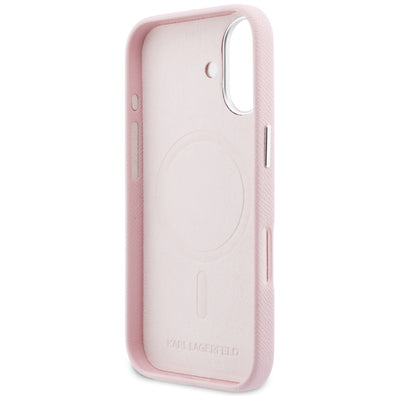 Karl Lagerfeld Karl & Choupette Head Pins Saffiano MagSafe Case for iPhone 17 - Pink