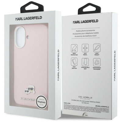 Karl Lagerfeld Karl & Choupette Head Pins Saffiano MagSafe Case for iPhone 17 - Pink