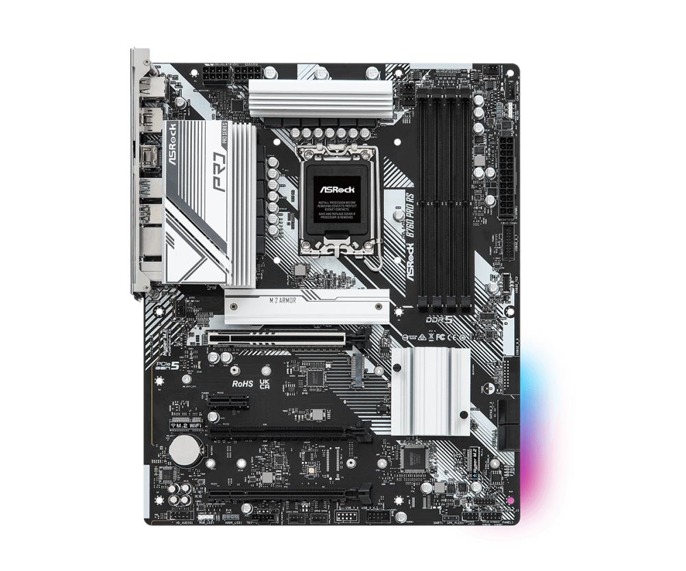 Mainboard ASROCK Intel B760 Express LGA1700 ATX Memory DDR5 Memory slots 4 1xPCI-Express 3.0 1x 1xPCI-Express 3.0 16x 1xPCI-Express 4.0 16x 1xPCI-Express 5.0 16x 3xM.2 1xHDMI 1xDisplayPort 2xUSB 2.0 5xUSB 3.2 1xUSB-C 1xRJ45 3xAudio port B760PRORS