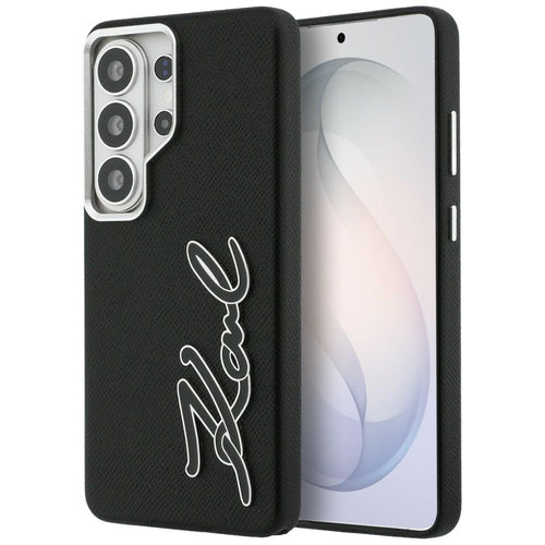 Karl Lagerfeld Grained Signature Metal Resin Logo Case for Samsung Galaxy S26 Ultra - Black