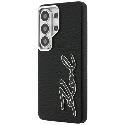 Karl Lagerfeld Grained Signature Metal Resin Logo Case for Samsung Galaxy S26 Ultra - Black