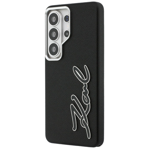 Karl Lagerfeld Grained Signature Metal Resin Logo Case for Samsung Galaxy S26 Ultra - Black
