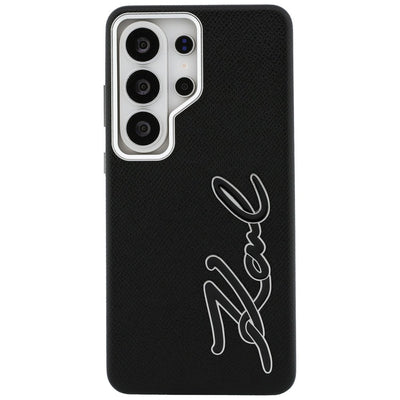 Karl Lagerfeld Grained Signature Metal Resin Logo Case for Samsung Galaxy S26 Ultra - Black