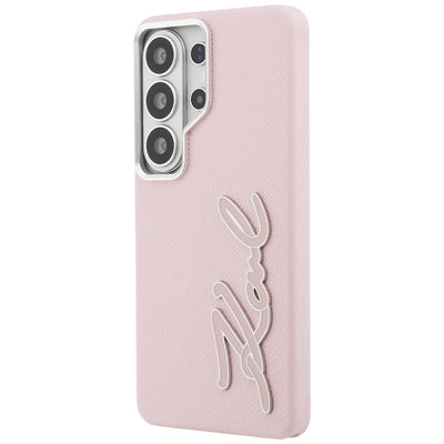 Karl Lagerfeld Grained Signature Metal Resin Logo Case for Samsung Galaxy S26 Ultra - Pink