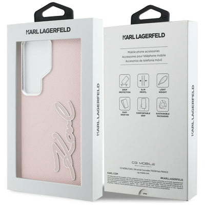 Karl Lagerfeld Grained Signature Metal Resin Logo Case for Samsung Galaxy S26 Ultra - Pink