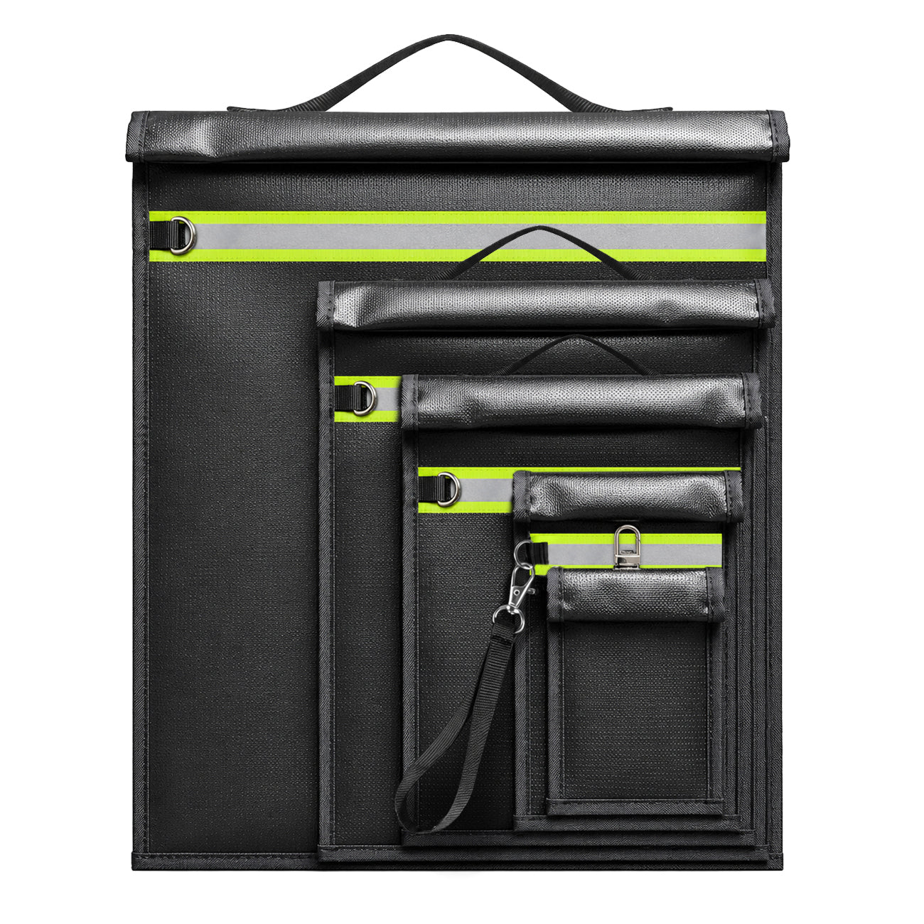 Set of 5 Fireproof RFID Blocking Bags OTN-5R with Handle and Reflector - Black — Hurtel