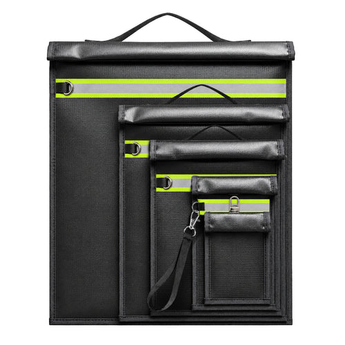 Set of 5 Fireproof RFID Blocking Bags OTN-5R with Handle and Reflector - Black — Hurtel