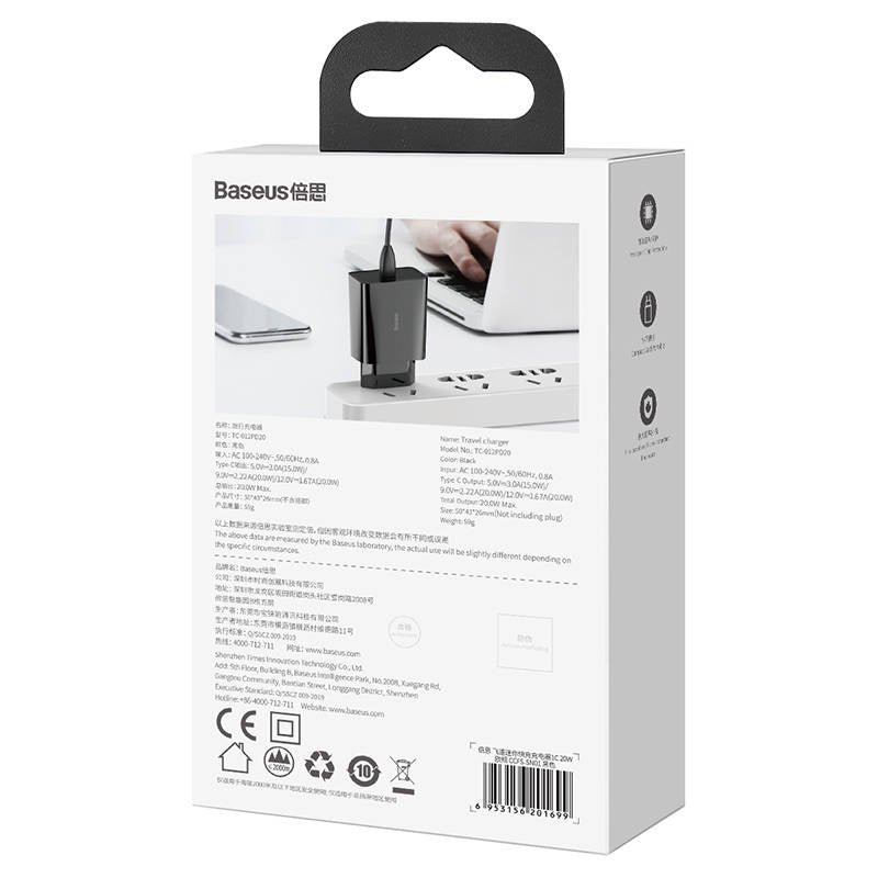 Baseus Speed Mini Quick Charger, USB-C, PD, 3A, 20W (black) - Product Image 7