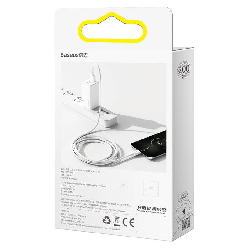 Baseus Superior Series Cable USB to micro USB, 2A, 2m (white) - Product Image 7