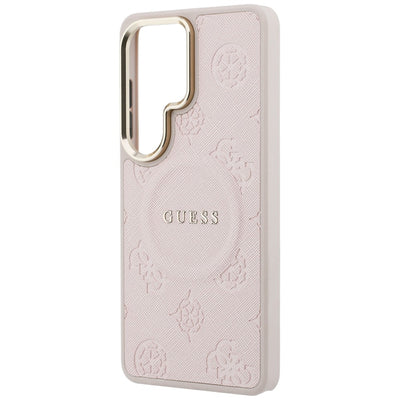 Guess Saffiano Peony Embossed Ring MagSafe Case for Samsung Galaxy S26 Ultra - Pink