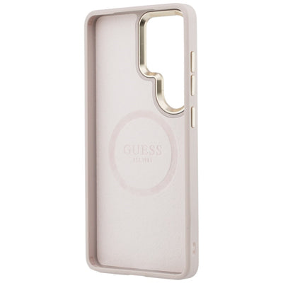Guess Saffiano Peony Embossed Ring MagSafe Case for Samsung Galaxy S26 Ultra - Pink