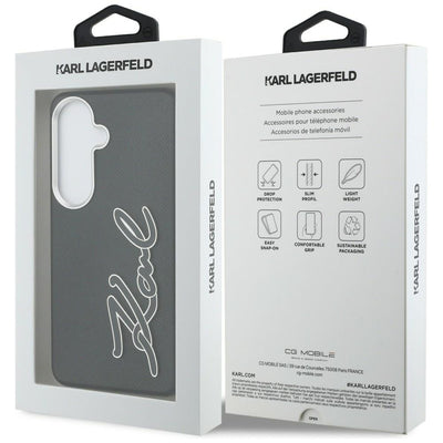 Karl Lagerfeld Grained Signature Metal Resin Logo Case for Samsung Galaxy S26 - Black