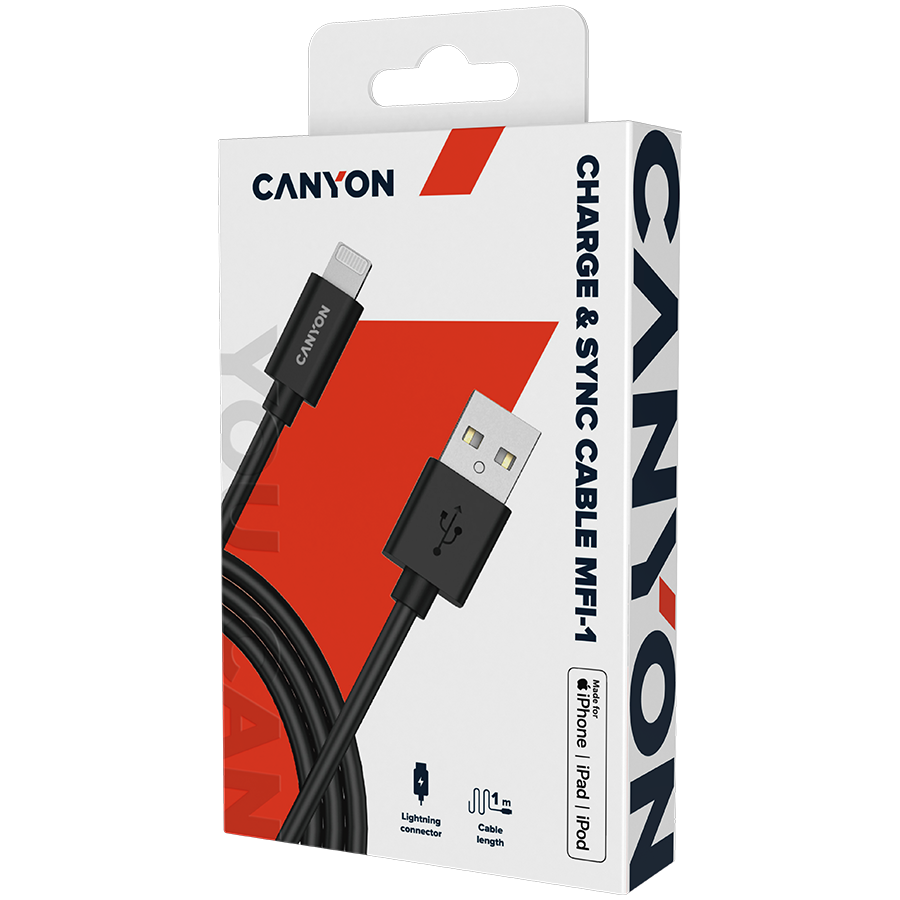CANYON cable MFI-1 Lightning 12W 1m Black