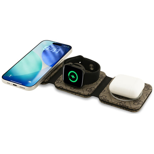 Guess 4G MagSafe 3-in-1 15W Wireless Charger - Brown