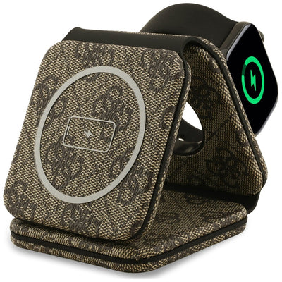 Guess 4G MagSafe 3-in-1 15W Wireless Charger - Brown
