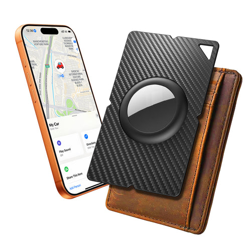 Airtag Carbon Fiber Pattern Wallet Card Case - Black — Hurtel