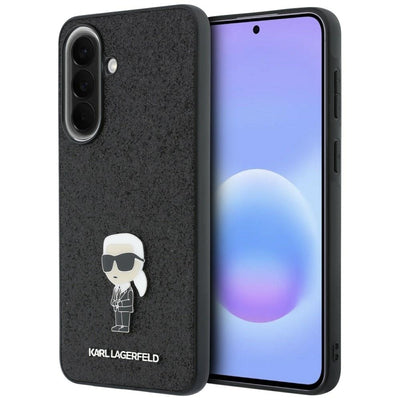 Karl Lagerfeld Fixed Glitter Ikonik Logo Metal Pin Case for Samsung Galaxy A37 5G - Black