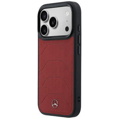 Mercedes Leather Mesh with Bow Line MagSafe Case for iPhone 17 Pro Max - Red