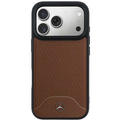 Mercedes Leather Wood Effect and Curve MagSafe case for iPhone 17 Pro - brown