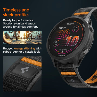 Spigen Athlex Airna Garmin Quick Release 22mm Strap - Black and Orange