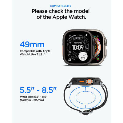 Spigen Lite Fit Pro Strap + Tempered Glass Screen Protector for Apple Watch Ultra 49mm - Black