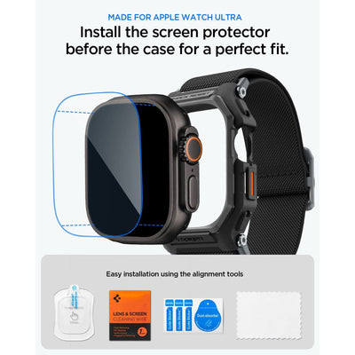 Spigen Lite Fit Pro Strap + Tempered Glass Screen Protector for Apple Watch Ultra 49mm - Black