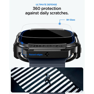 Spigen Rugged Armor Case + 9H Tempered Glass for Apple Watch Ultra 49mm - Matte Black