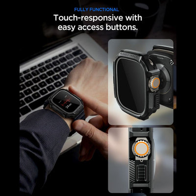 Spigen Rugged Armor Case + 9H Tempered Glass for Apple Watch Ultra 49mm - Matte Black