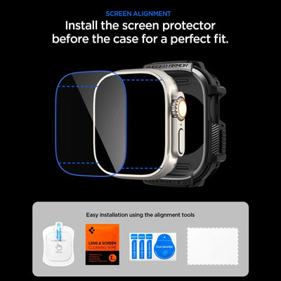 Spigen Rugged Armor Case + 9H Tempered Glass for Apple Watch Ultra 49mm - Matte Black