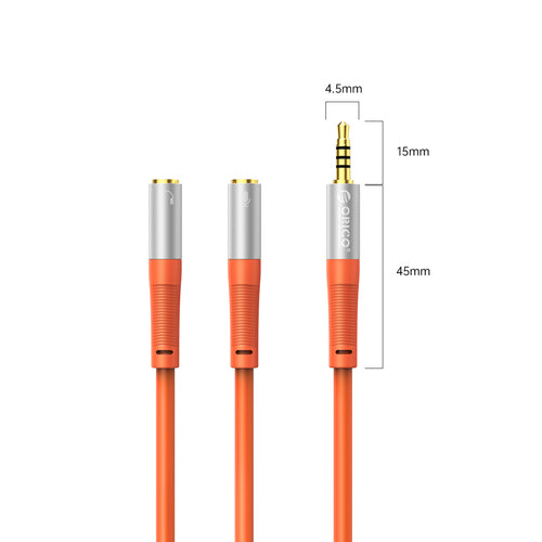 Orico AX2-10 audio cable 3.5mm minijack splitter for headphones and microphone 1m cable - orange
