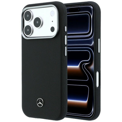 Mercedes Leather Semi Wrap Grill Pattern MagSafe Case for iPhone 17 Pro - Black