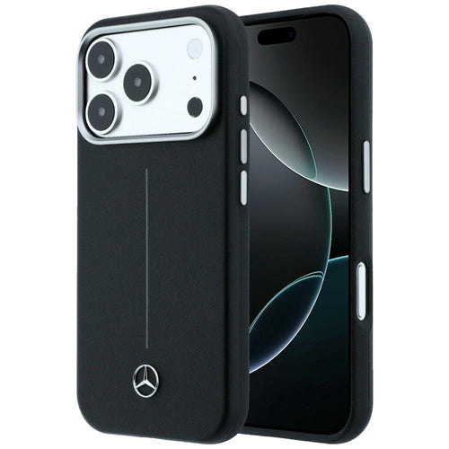 Mercedes Leather Semi Wrap Iconic Line MagSafe Case for iPhone 17 Pro - Black